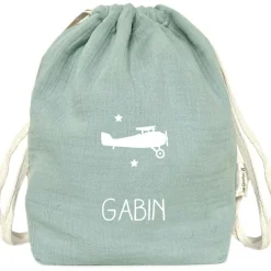 Sac à dos à ficelles vert amande (personnalisable)