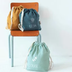 Sac à dos à ficelles vert amande (personnalisable)