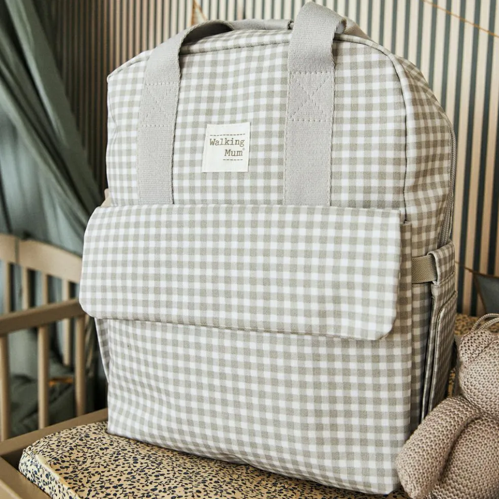 Sac à dos à langer I love vichy gris