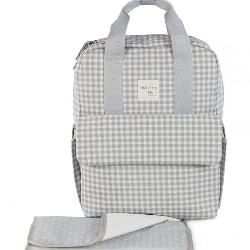 Sac à dos à langer I love vichy gris