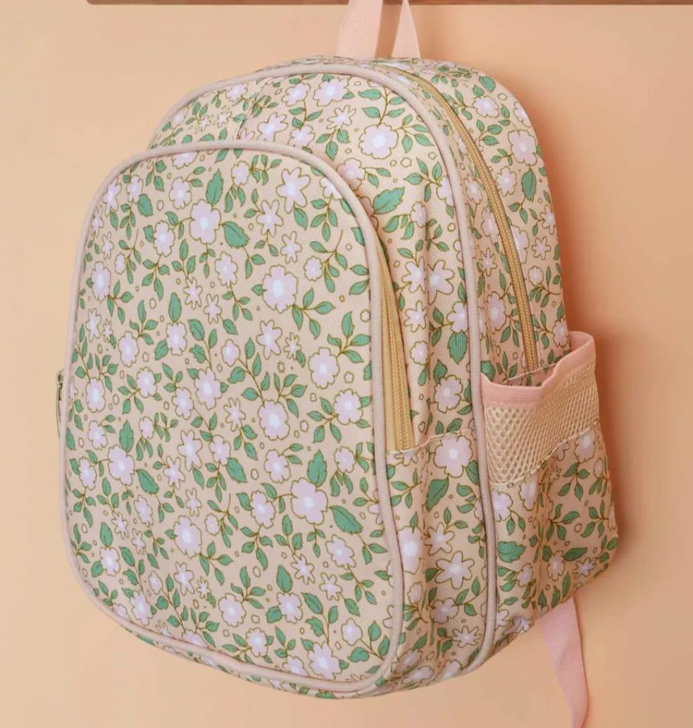 Sac à dos Fleurs rose avec poche isotherme