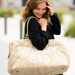 Sac à langer à anses Mommy bag matelassé beige