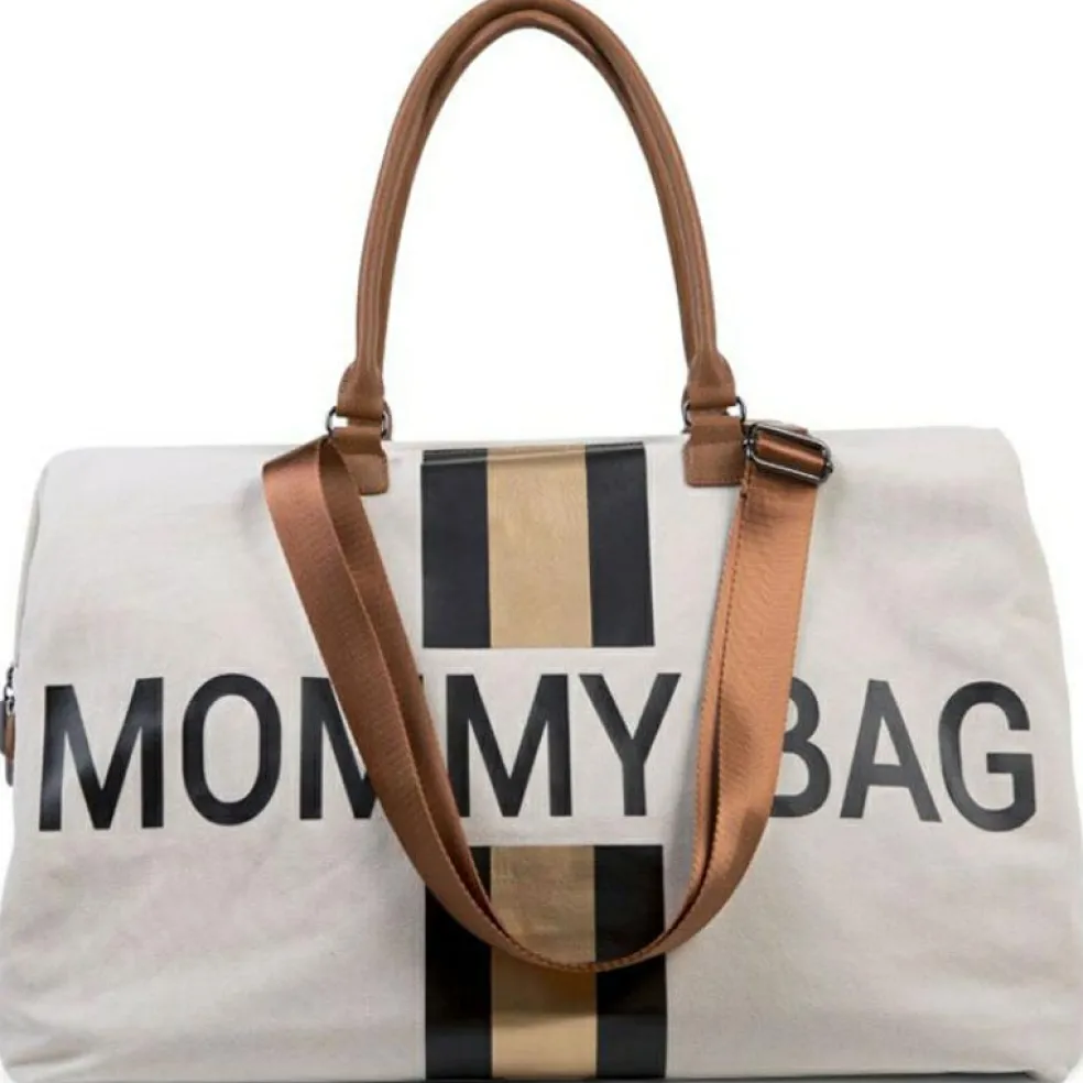 Sac à langer à anses Mommy bag doré, noir et écru