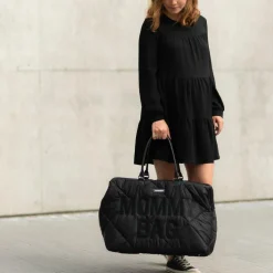 Sac à langer à anses Mommy bag matelassé noir
