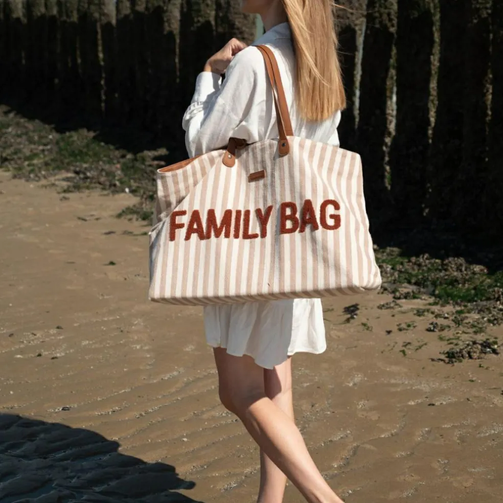 Sac à langer Family Bag rayures nude-terracotta