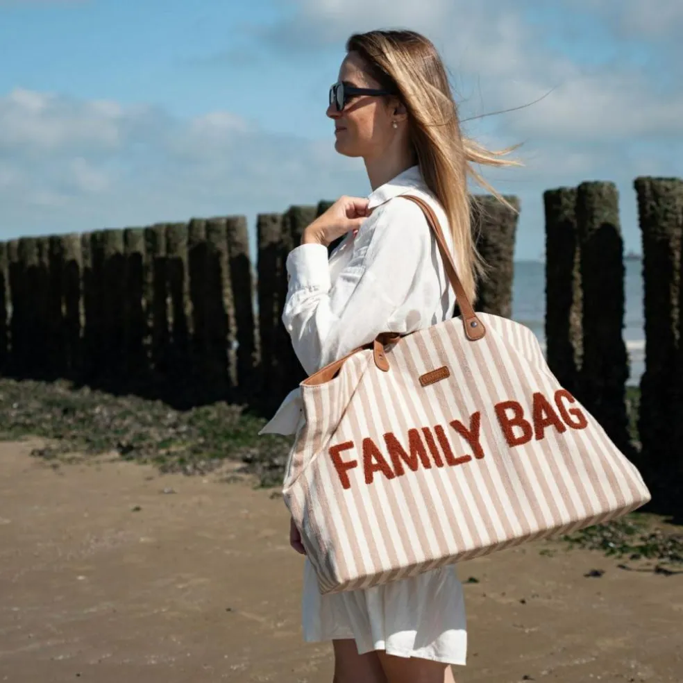 Sac à langer Family Bag rayures nude-terracotta