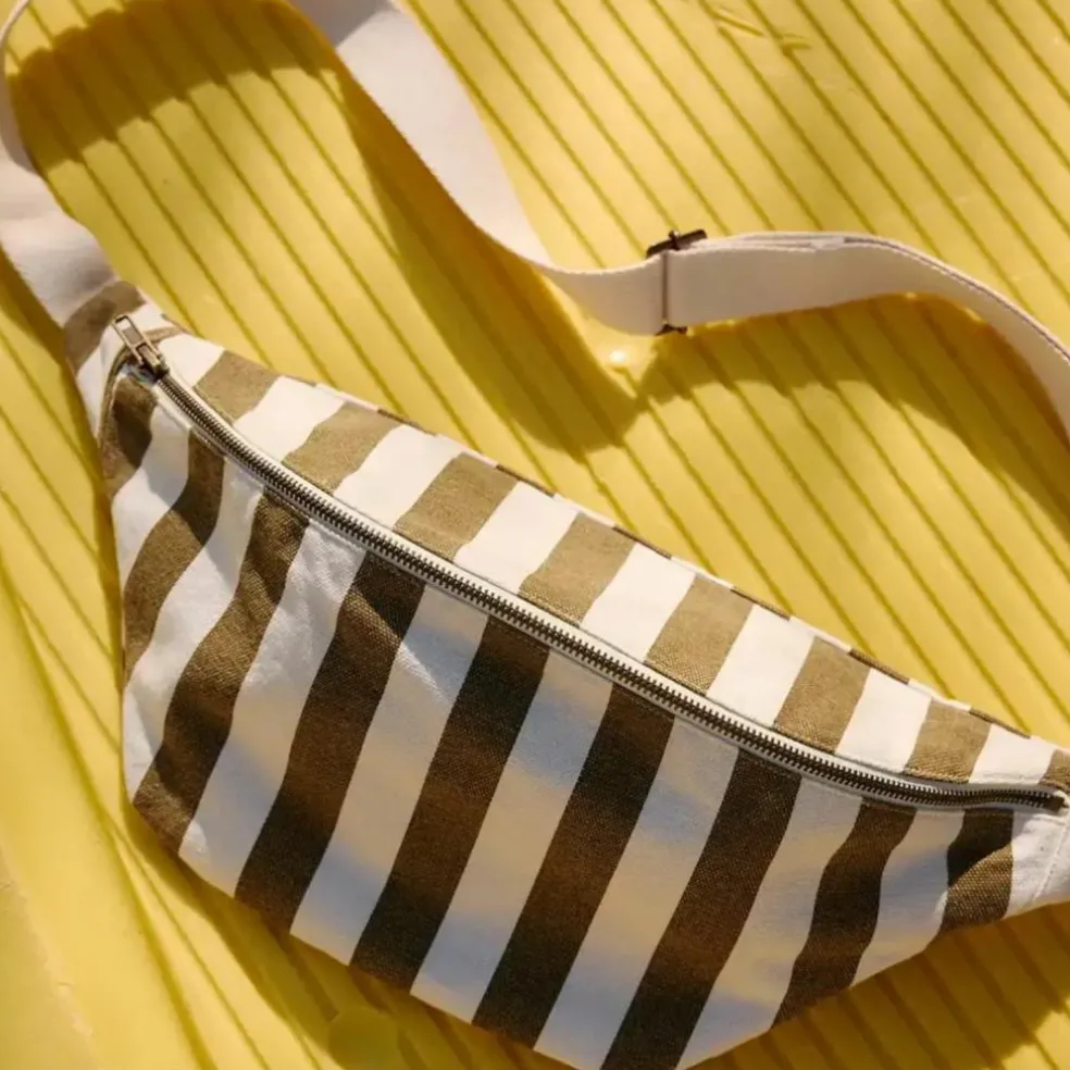 Sac banane rayée Olive-Greige