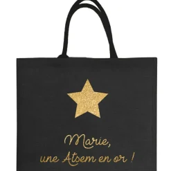 Sac cabas noir pour adulte en toile de jute (personnalisable)