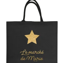 Sac cabas noir pour adulte en toile de jute (personnalisable)
