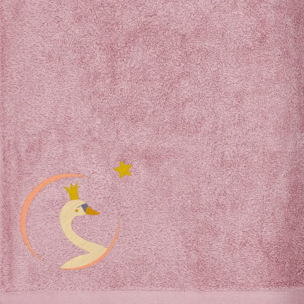 Serviette de bain cygne vieux rose personnalisable (100 x 100 cm)