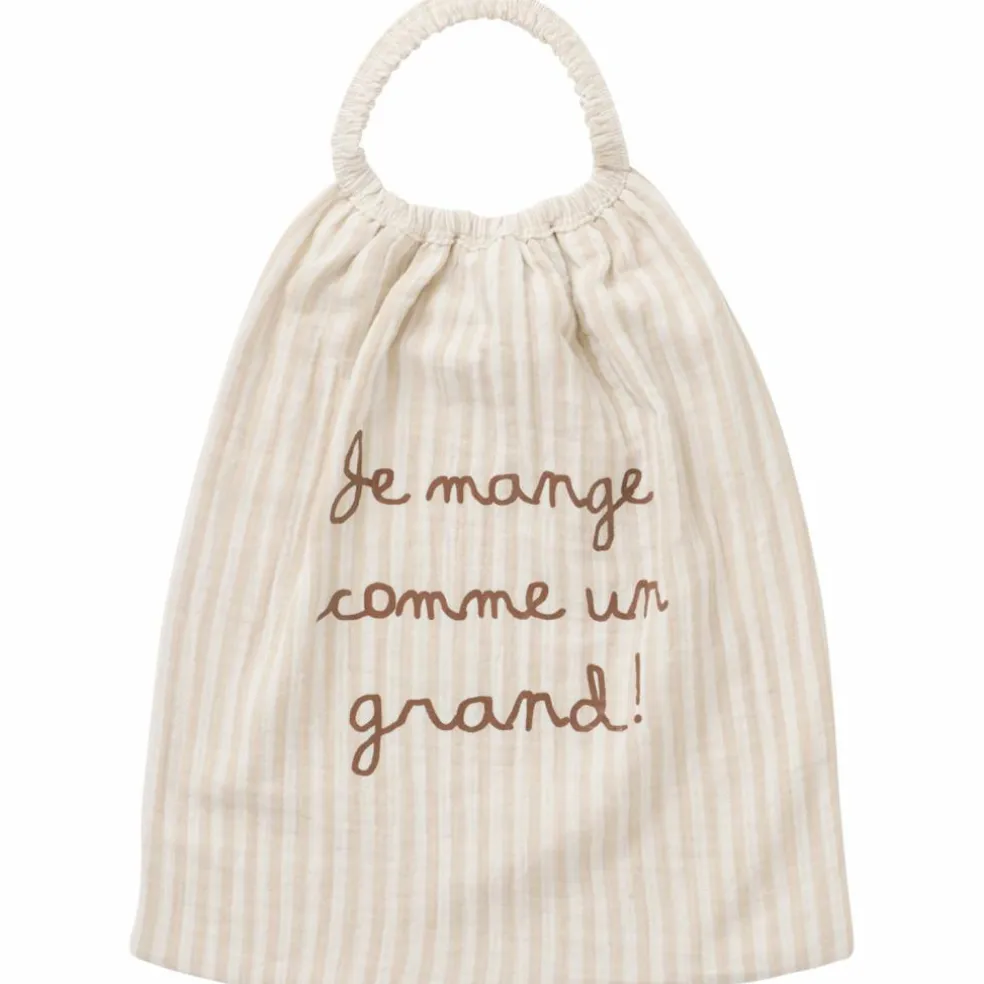 Serviette élastique comme un grand gaze de coton beige rayé galet