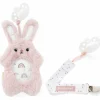 Set attache-sucette peluche lapin et attache-sucette rose clair