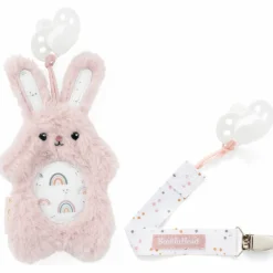 Set attache-sucette peluche lapin et attache-sucette rose clair