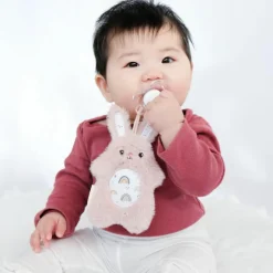 Set attache-sucette peluche lapin et attache-sucette rose clair