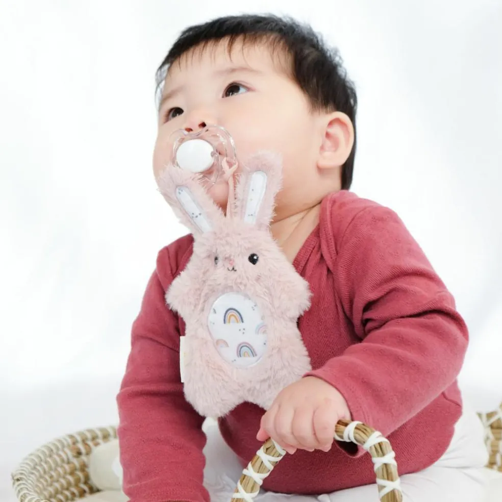 Set attache-sucette peluche lapin et attache-sucette rose clair