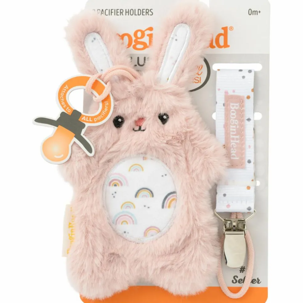 Set attache-sucette peluche lapin et attache-sucette rose clair