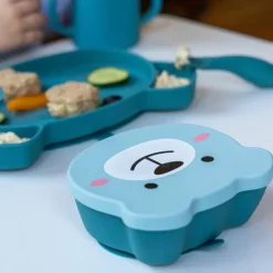 Set bol à ventouse et cuillère en silicone Ourson Bleu