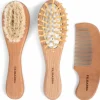 Set brosse et peigne bébé en bois avec pochette coton