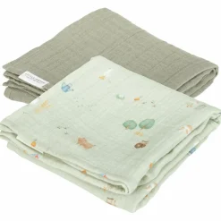 Set de 2 langes en gaze de coton Little Farm Pure Olive (70 x 70 cm)