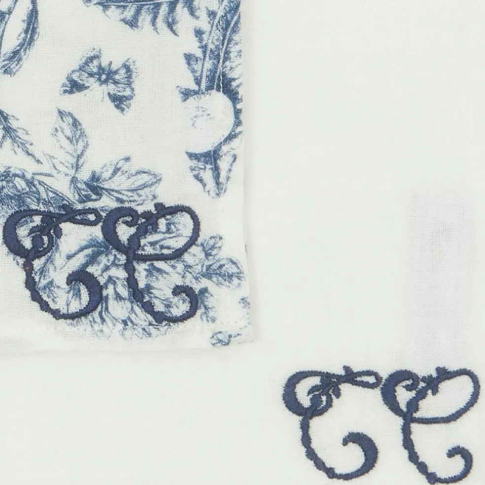 Set de 2 langes Toile de Jouy bleu (70 x 70 cm)