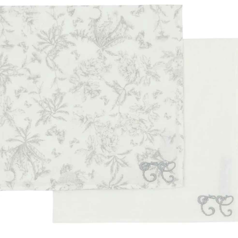 Set de 2 langes Toile de Jouy gris (70x70 cm)