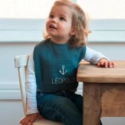 Set de naissance Bavoir et anneau de dentition Bleu pétrole (personnalisable)