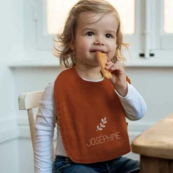 Set de naissance bavoir et anneau de dentition terracotta (personnalisable)