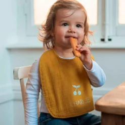 Set de naissance Bavoir et anneau de dentition Jaune moutarde (personnalisable)