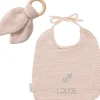 Set de naissance Bavoir et anneau de dentition Beige rosé (personnalisable)