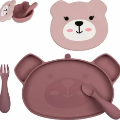 Set repas en silicone Ourson Rose (4 pièces)