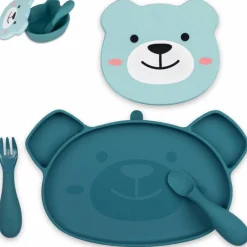 Set repas en silicone Ourson Bleu (4 pièces)