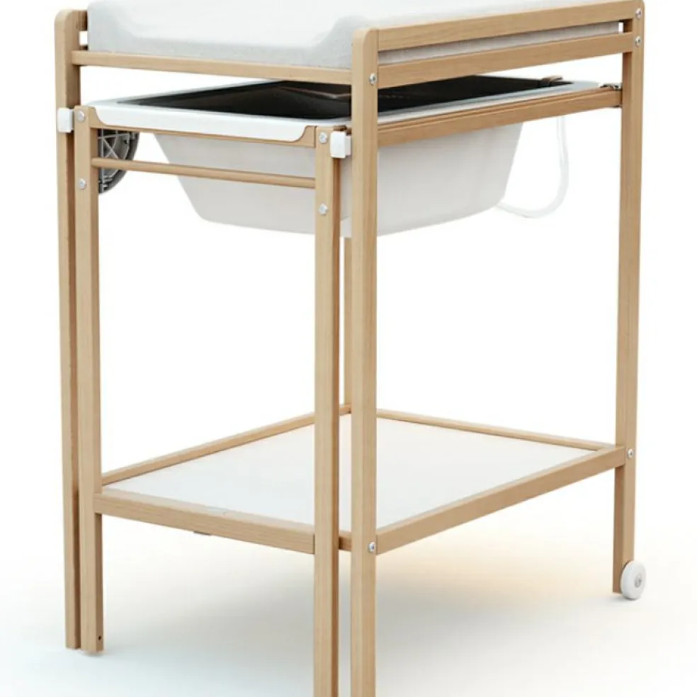 Table à Langer avec baignoire en bois de hêtre verni Essentiel