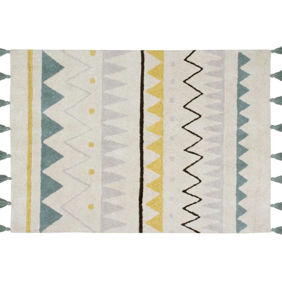 Tapis lavable azteca naturel vintage bleu (140 x 200 cm)