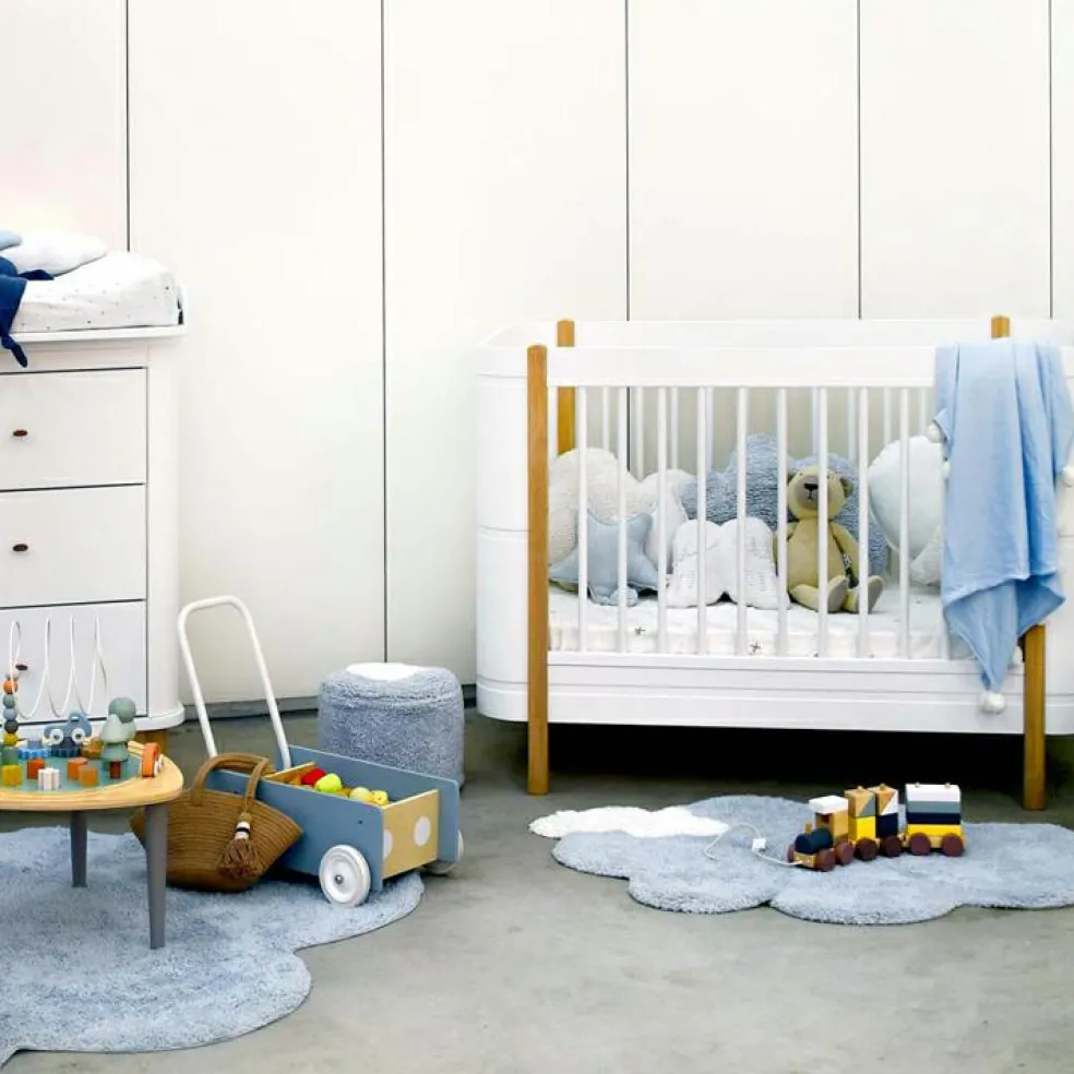 Tapis lavable en coton naturel nuage Mini Dream bleu clair (70 x 100 cm)