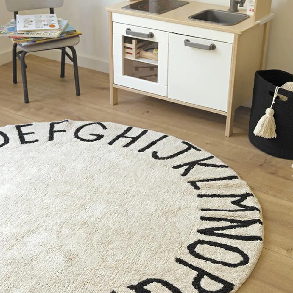 Tapis lavable rond abc naturel noir (diamètre 150 cm)