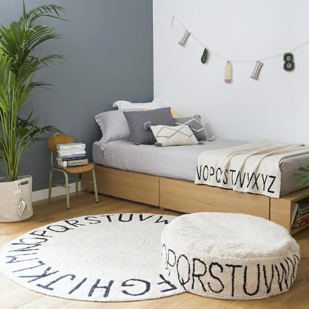 Tapis lavable rond abc naturel noir (diamètre 150 cm)