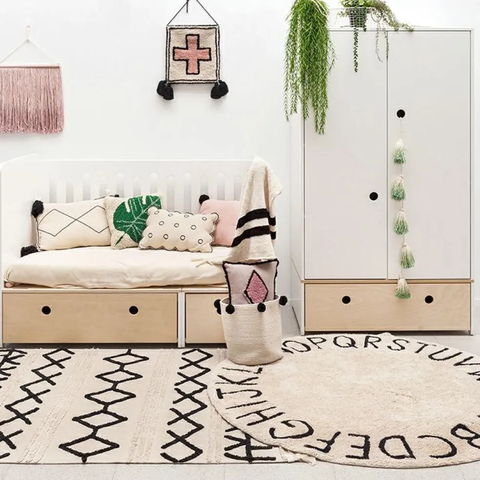 Tapis lavable rond abc naturel noir (diamètre 150 cm)