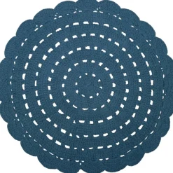 Tapis lavable rond Alma crochet bleu (120 cm)
