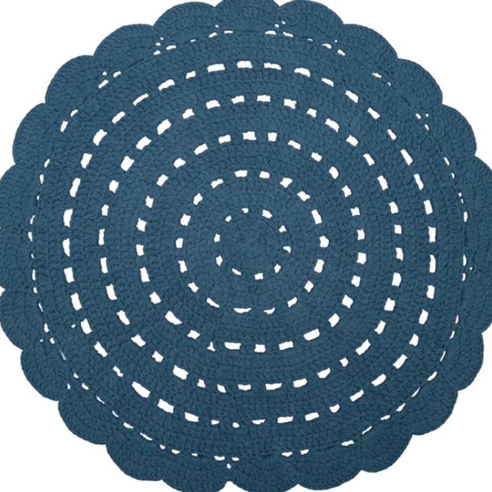 Tapis lavable rond Alma crochet bleu (120 cm)