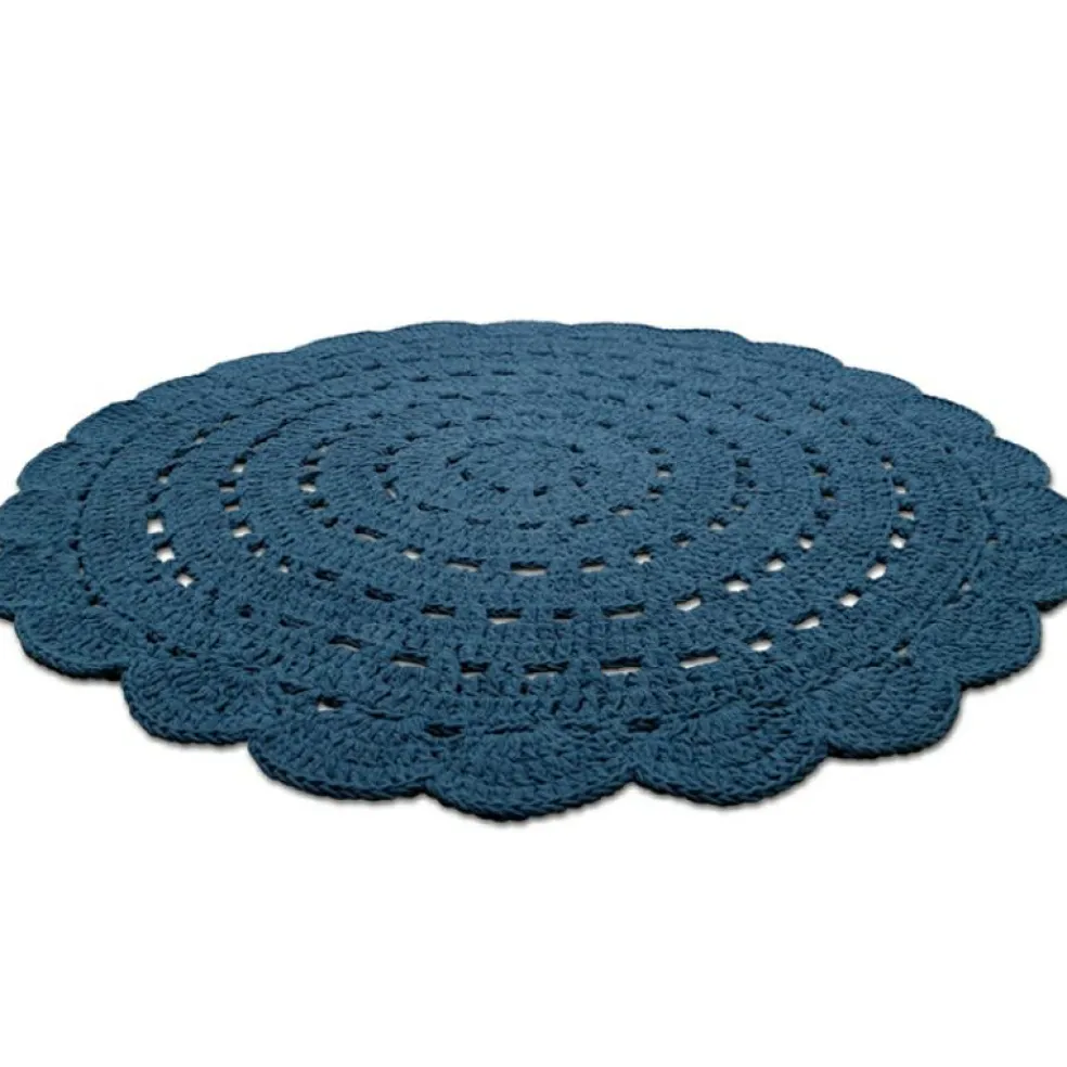 Tapis lavable rond Alma crochet bleu (120 cm)