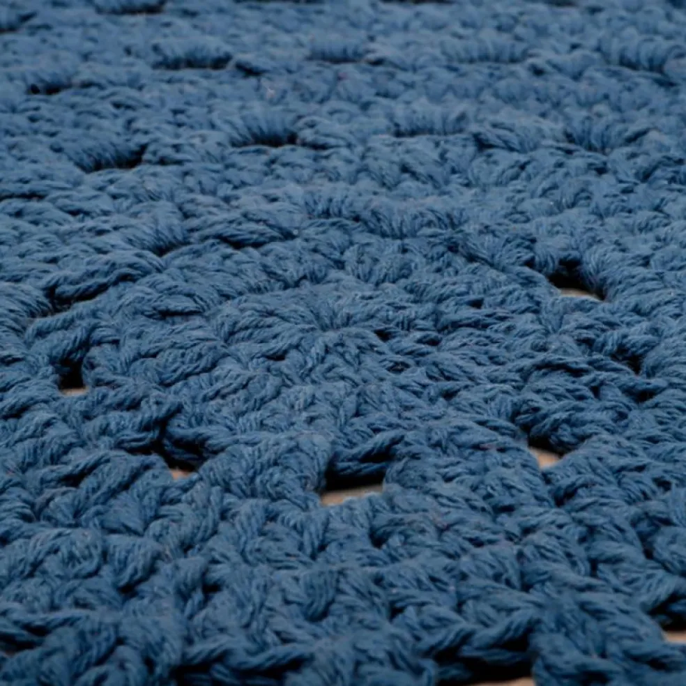 Tapis lavable rond Alma crochet bleu (120 cm)
