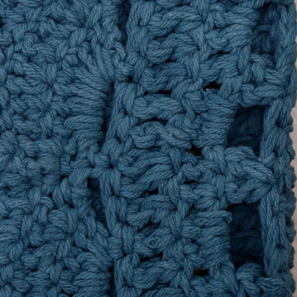 Tapis lavable rond Alma crochet bleu (120 cm)