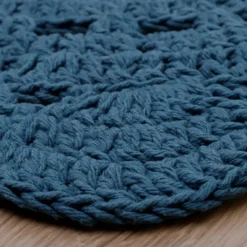 Tapis lavable rond Alma crochet bleu (120 cm)
