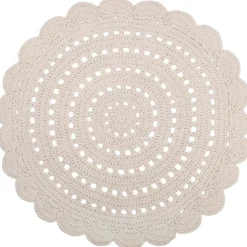Tapis lavable rond Alma crochet écru lavable en machine (120 cm)