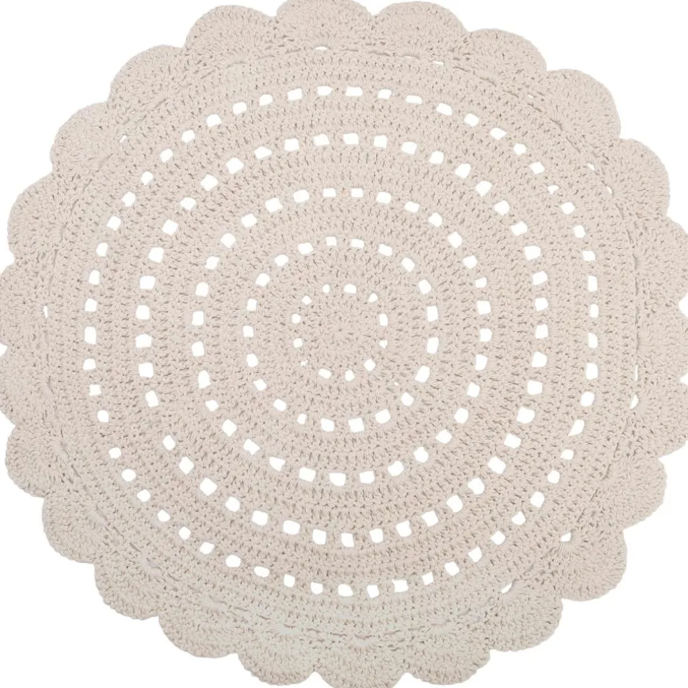 Tapis lavable rond Alma crochet écru lavable en machine (120 cm)