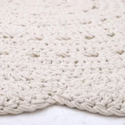 Tapis lavable rond Alma crochet écru lavable en machine (120 cm)