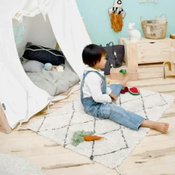 Tapis rectangulaire lavable en coton naturel Mini Bereber noir (70 x 100 cm)