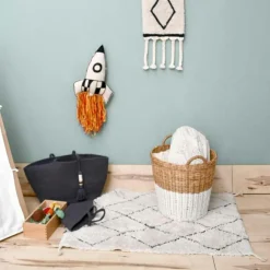 Tapis rectangulaire lavable en coton naturel Mini Bereber noir (70 x 100 cm)