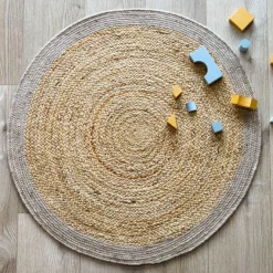 Tapis rond Yhuki en jute et laine Taupe (140 cm)