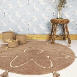 Tapis rond Yva fleur rose (110 cm)